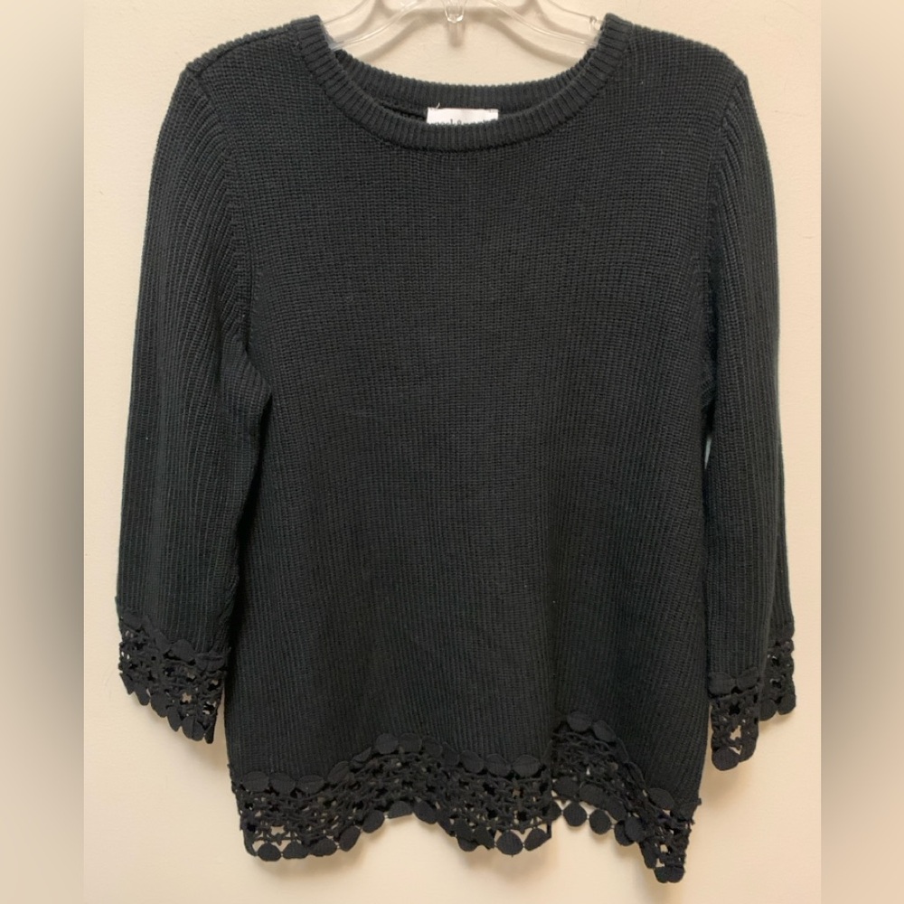 PECK & PECK Black Knit Top with Lace Details